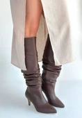 Pabucmarketi Kahverengi Kadın Topuklu Çizme - 1