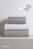 4'lü Gri-Beyaz Havlu Set %100 Pamuk - 2 Adet El Havlusu 50x90 ve 2 Adet Banyo Havlusu 70x140 - 1