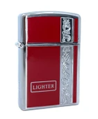 Metal Jet Alev Çakmak  Gravür Şeritli  Parlak Krom - Kırmızı thumbnail 3