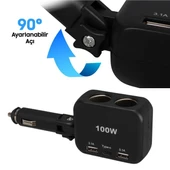 Olesson 1655 12-24V TYPE-C + Çift USB-A Girişli 100W 2'li Araç Çakmak Çoklayıcı thumbnail 5