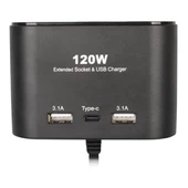 Olesson 1653 12-24V Çift USB + TYPE-C Girişli 100W 70cm Kablolu 3'lü Araç Çakmak Çoklayıcı thumbnail 3