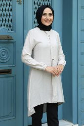 Kuş Gözü Detaylı Tunik - Bej - 1