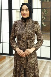 Leopar Desenli Tesettür Elbise - 2