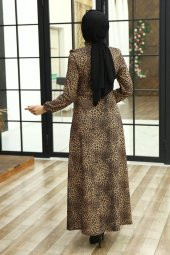 Leopar Desenli Tesettür Elbise - 3