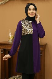 Leopar Desenli Tunik - Mor - 1