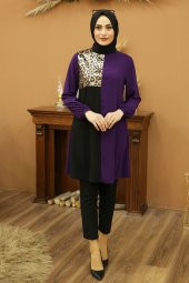 Leopar Desenli Tunik - Mor - 2