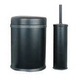 FKN Sallanır Kapaklı Siyah Çöp Kovası 8 Litre - Klozet Fırçalı Banyo Seti thumbnail 2