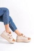 VALENCIA Bağcıksız Cırt Cırtlı Ortopedik Taban Kadın Sneaker Spor Ayakkabı CTT - Ten/Kahve - 3