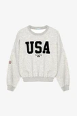 Quzu Bisiklet Yaka Nakış Detaylı Kadın Sweatshirt 26KSWT00751 - 1
