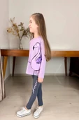 Flamingo Desenli Lila Renk Kız Çocuk Mevsimlik Taytlı Takım - 3