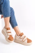VALENCIA Bağcıksız Cırt Cırtlı Ortopedik Taban Kadın Sneaker Spor Ayakkabı CTT - Ten/Kahve - 1
