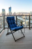 Napper Katlanabilir Mavi Şezlong - Su Geçirmez Kumaş, Metal İskelet, Balkon ve Bahçe Sandalyesi - 1