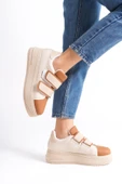 VALENCIA Bağcıksız Cırt Cırtlı Ortopedik Taban Kadın Sneaker Spor Ayakkabı CTT - Ten/Kahve - 2