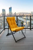 Napper Katlanabilir Sarı Şezlong - Su Geçirmez Kumaş, Metal İskelet, Balkon ve Bahçe Sandalyesi thumbnail 1