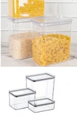3 Adet 3 Boy Akrilik Kavanoz Saklama Kabı Vakumlu Dikdörtgen Erzak Bakliyat Kabı (800-1700-3500 ml) thumbnail 1