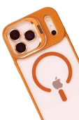 Apple iPhone 17 Pro Max Remim Lensli Magsafe Standlı Kapak - Turuncu thumbnail 3
