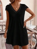 Kadın Kısa Kollu V Yakalı Viskon Elbise thumbnail 2