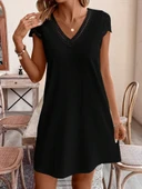 Kadın Kısa Kollu V Yakalı Viskon Elbise thumbnail 3