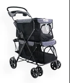 Zampa Twins Kedi Köpek Arabası Siyah BL04B 51X85X100 Cm - Çift Bölmeli, Katlanabilir - 1