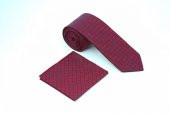 Brianze Bordo Lacivert Kare Desen Kravat Mendil Set - 3
