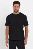 Unisex Düz Biskilet Yaka Oversize T-shirt - Siyah thumbnail 1
