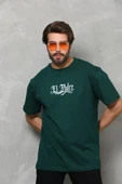 Unisex Bisiklet Yaka Baskılı Oversize T-Shirt - Yeşil thumbnail 2