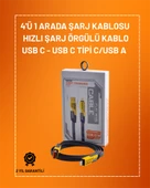 4'ü 1 Arada USB Hızlı Şarj ve Veri Kablosu – 65W Güç, Çoklu Bağlantı, 1.2m - 1
