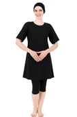 Form Angel Kadın Düz Renk Büyük Beden Kısa Kollu Likralı Tesettür Mayo - 1
