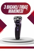 3 Bıçaklı Döner Başlıklı Sakal Sıfır Alma Tıraş Makinesi Profesyonel Paslanmaz Çelik thumbnail 2