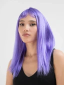 Lila Renk Uzun Düz Parti Peruğu thumbnail 1