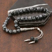 ​Doğaltaş Metal Püsküllü Obsidyen Taşı Tesbih - 1
