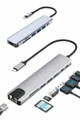 8 Port Çoklayıcı Macbook Ile Uyumlu Çoğaltıcı Type-C dönüştürücü TF SD kart - 3