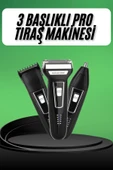 Tıraş Makinesi 3 Başlıklı T Başlıklı Hassas Ciltlere Özel Saç Sakal Vücut Kulak ve Burun - 1
