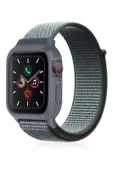 Akman Apple Watch 38mm Hasırlı Cırtcırtlı Kasalı Kordon - Gri-Turkuaz - ACL6207963-1287 - 1