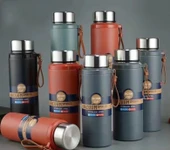 Paslanmaz Çelik Matara Termos Su Şişesi 600 ML Vakumlu Kapak - Kahverengi thumbnail 2