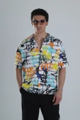 Erkek Renkli Desenli Hawai Gömlek - 1