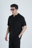 Erkek Siyah T-Shirt Dokuma Kumaş - 2