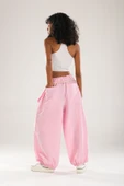 Tasarım Keten Pembe Baggy Pantolon - 4