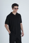 Erkek Siyah T-Shirt Dokuma Kumaş - 3