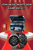 İkili Set Akıllı Saat Ve Bluetooth Kulaklık Kablosuz Uzun Pil Ömrü Spor Modları thumbnail 1