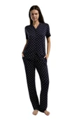 Arnetta Kadın Lacivert Kısa Kol Boydan Düğmeli Pijama Takım 3226 thumbnail 2