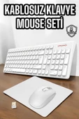 Q Klavye Beyaz Klavye Ve Mouse Seti Kablosuz USB Girişli - 1