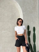 BİÇOMİ Yüksek bel parçalı double kumaş şort s25312 thumbnail 5