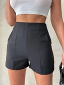 BİÇOMİ Yüksek bel parçalı double kumaş şort s25312 thumbnail 4