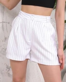 BİÇOMİ Çizgili düğmeli şort beyaz s2551251 thumbnail 1