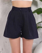 BİÇOMİ Çizgili düğmeli şort siyah s2551251 thumbnail 1