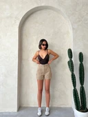 BİÇOMİ Kemer detaylı gabardin şort bej s25289 thumbnail 4