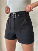 BİÇOMİ Kemer detaylı gabardin şort siyah s25289 thumbnail 1