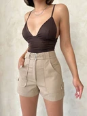 BİÇOMİ Kemer detaylı gabardin şort bej s25289 thumbnail 6