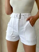 BİÇOMİ Kemer detaylı gabardin şort beyaz s25289 thumbnail 1